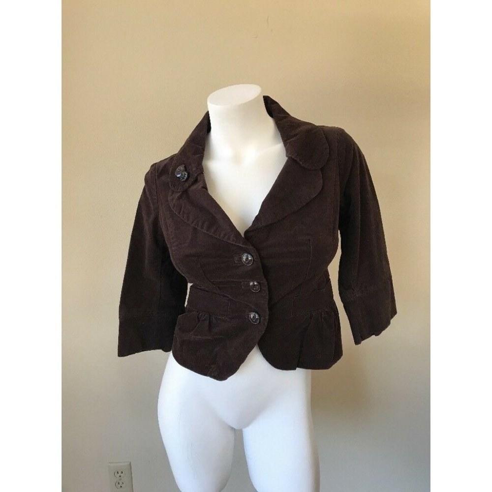 Idra Brown Cotton Velvet Ruffle Trimmed Coat
